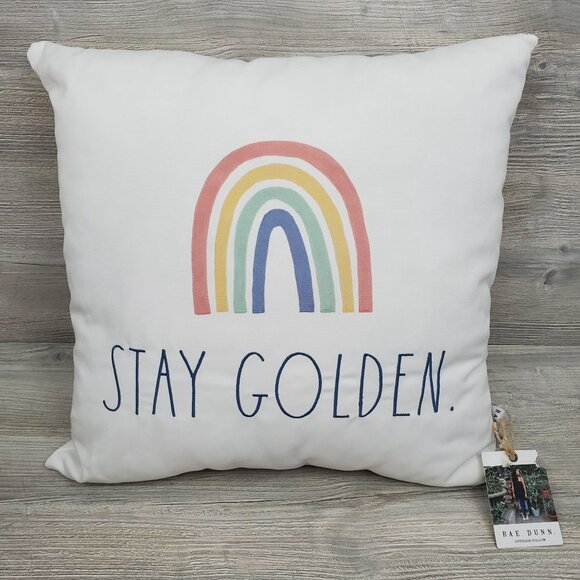 Rae Dunn Stay Golden rainbow boho square throw pillow - Picture 11 of 11